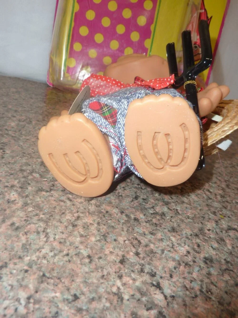 1991 Uneeda Wishnik Farmer 8 inch TROLL Doll with packaging and label.